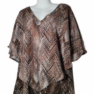 NY Collection Womens Brown V Neck Blouse Top Sz XL